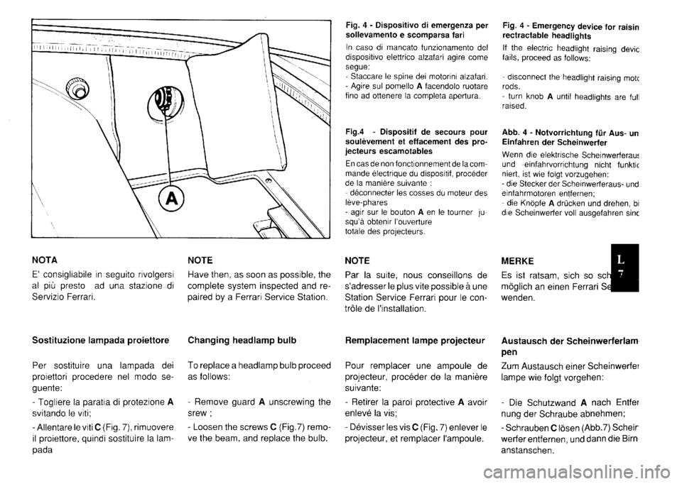 FERRARI TESTAROSSA 1990  Owners Manual 