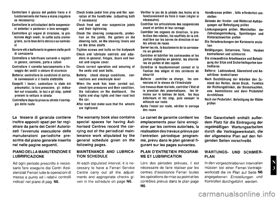 FERRARI TESTAROSSA 1990  Owners Manual 