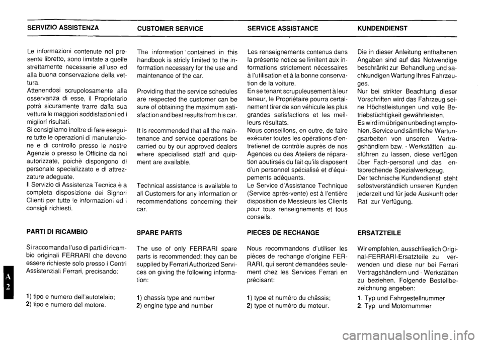 FERRARI TESTAROSSA 1990  Owners Manual 