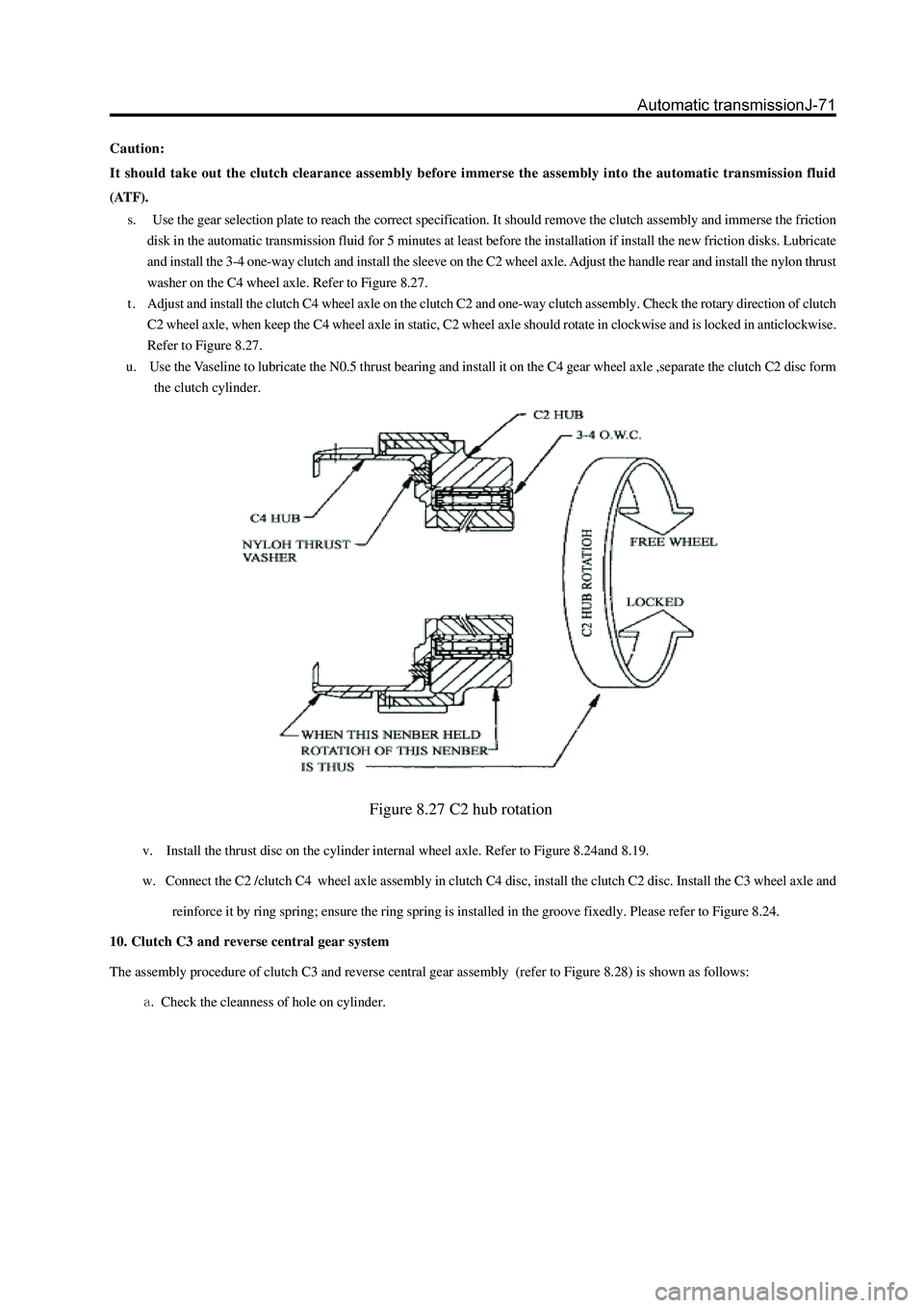 GREAT WALL HOVER 2006  Service Repair Manual v.    Install the thrust disc on the cylinder internal wheel axle. Refer to Figure 8.24and 8.19.
w.   Connect the C2 /clutch C4  wheel axle assembly in clutch C4 disc, install the clutch C2 disc. Inst