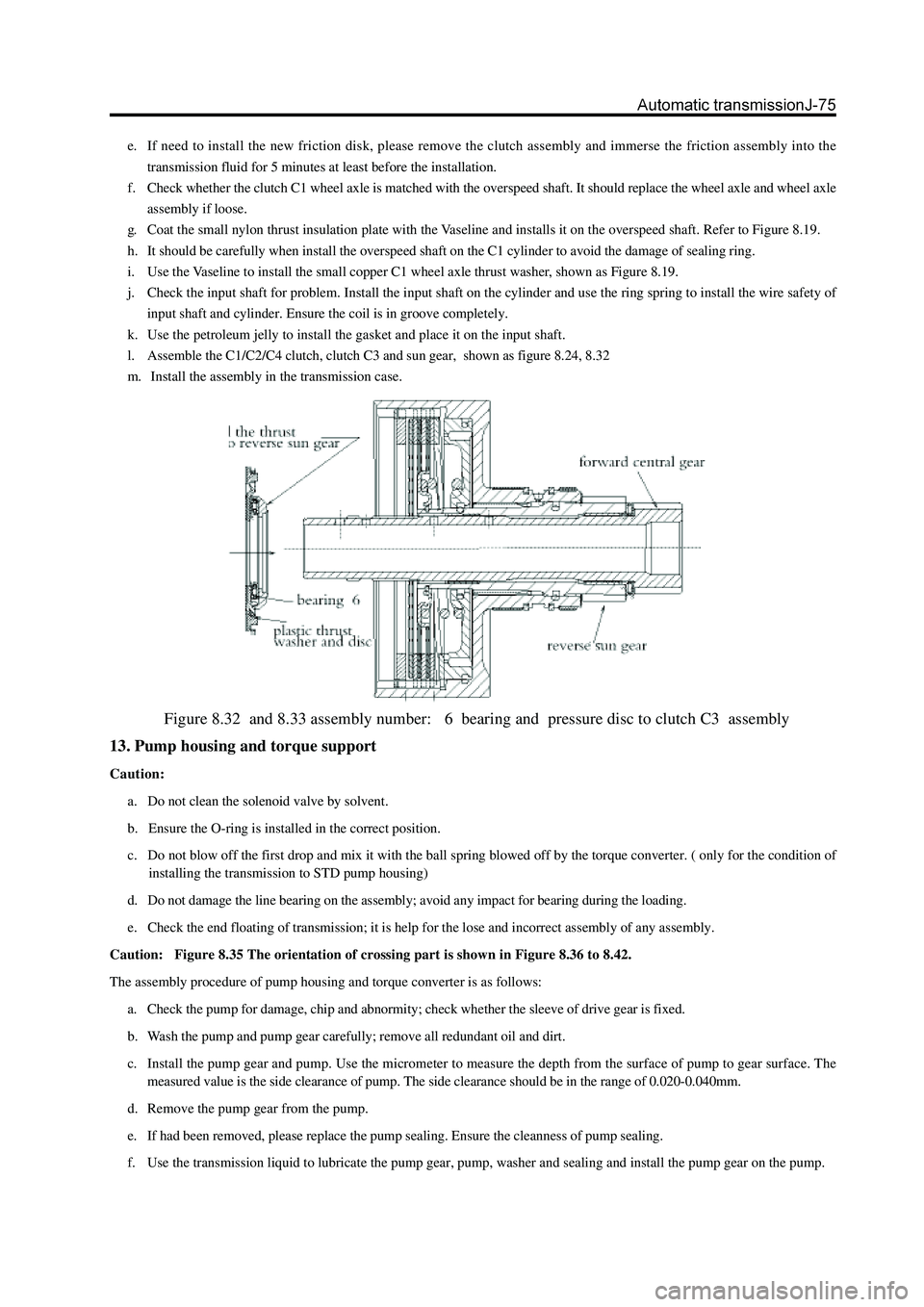 GREAT WALL HOVER 2006  Service Repair Manual e. If need to install the new friction disk, please remove the clutch assembly and immerse the friction assembly into the
transmission fluid for 5 minutes at least before the installation.
f. Check wh