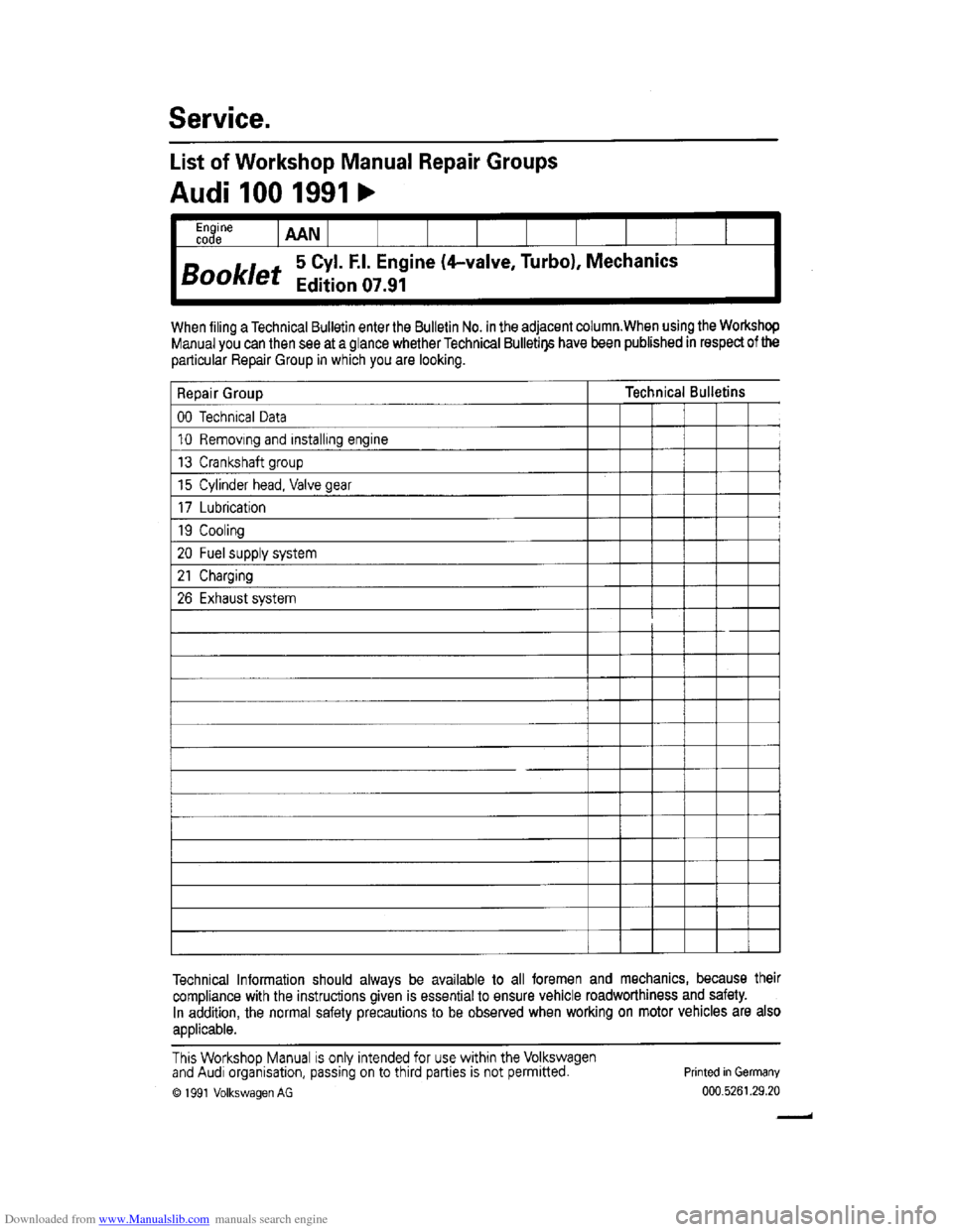 AUDI 100 1991 44 Engine Workshop Manual Downloaded from www.Manualslib.com manuals search engine   