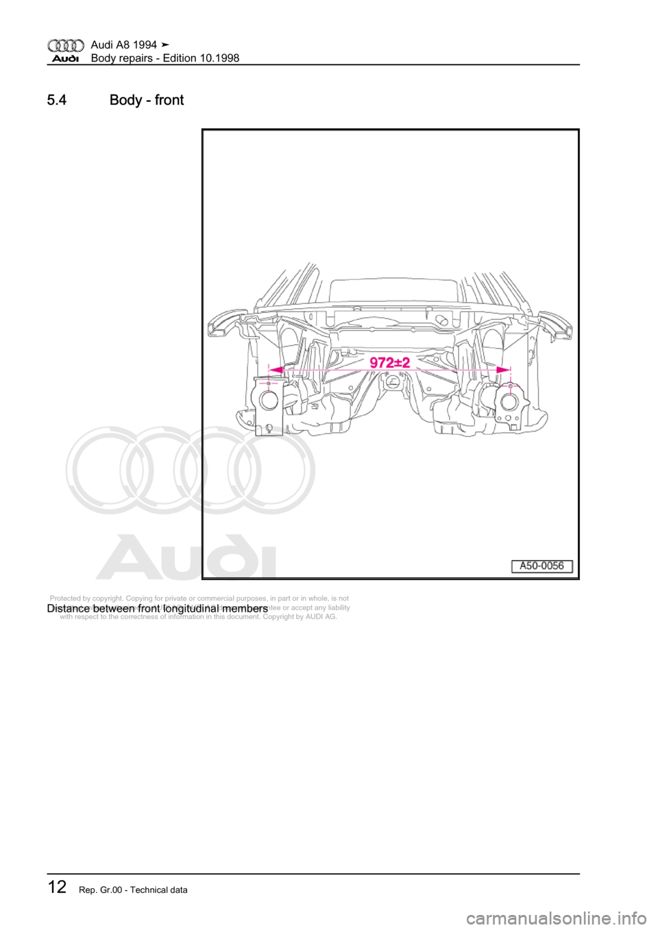 AUDI A8 1994 D4 / 1.G Body Repairs Workshop Manual 
Protected by copyright. Copying for private or commercial purposes, in p\
art or in whole, is not 
 permitted unless authorised by AUDI AG. AUDI AG does not guarantee or a\
ccept any liability 
     