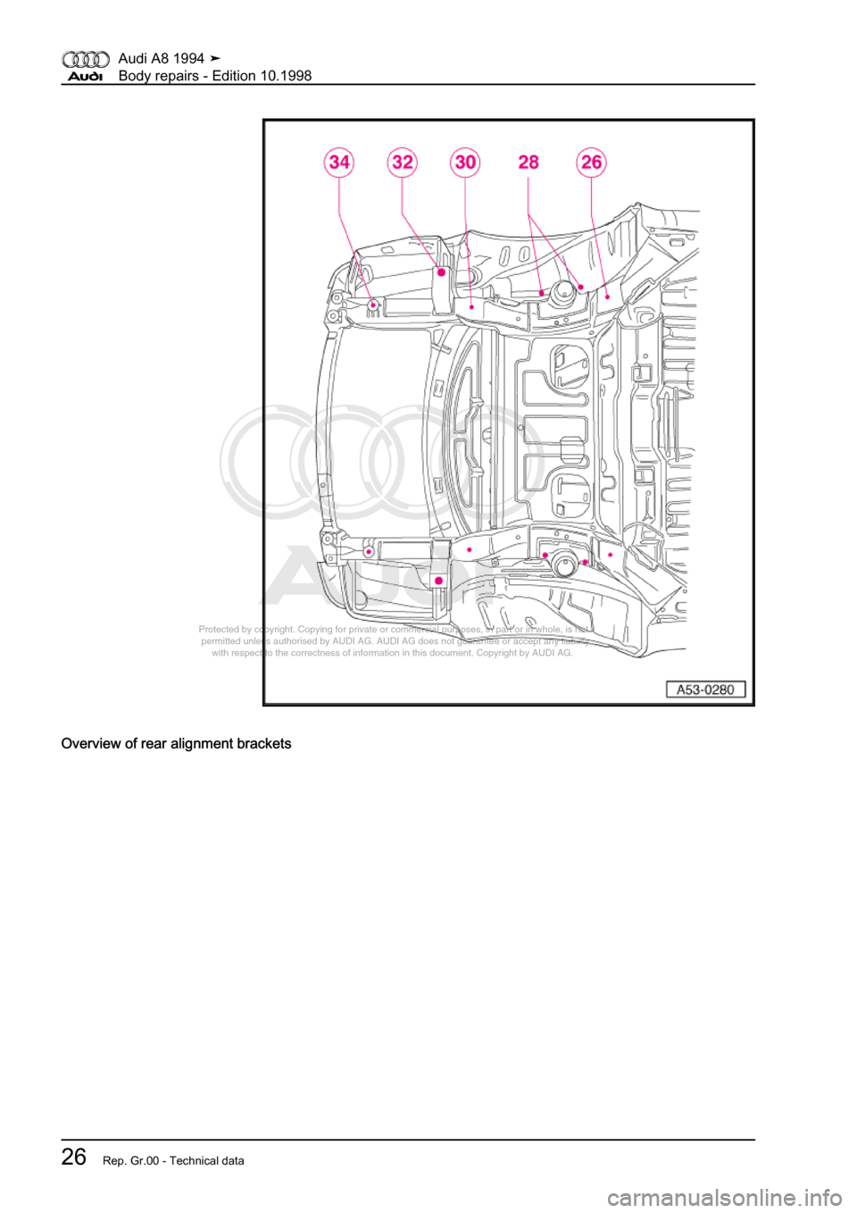 AUDI A8 1994 D4 / 1.G Body Repairs Workshop Manual 
Protected by copyright. Copying for private or commercial purposes, in p\
art or in whole, is not 
 permitted unless authorised by AUDI AG. AUDI AG does not guarantee or a\
ccept any liability 
     