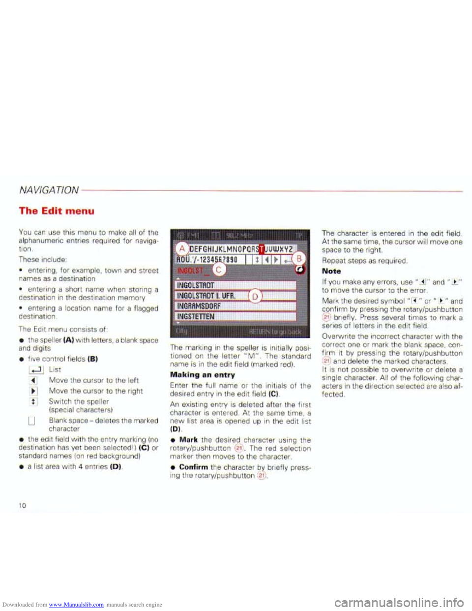 AUDI A4 2001 B6 / 2.G Navigation System Plus Manual Downloaded from www.Manualslib.com manuals search engine   