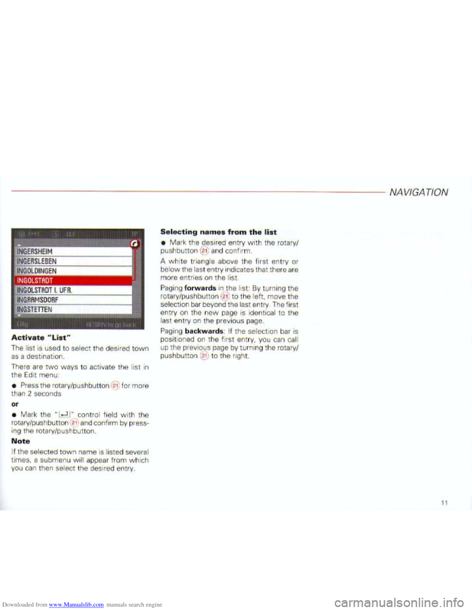 AUDI A4 2001 B6 / 2.G Navigation System Plus Manual Downloaded from www.Manualslib.com manuals search engine   