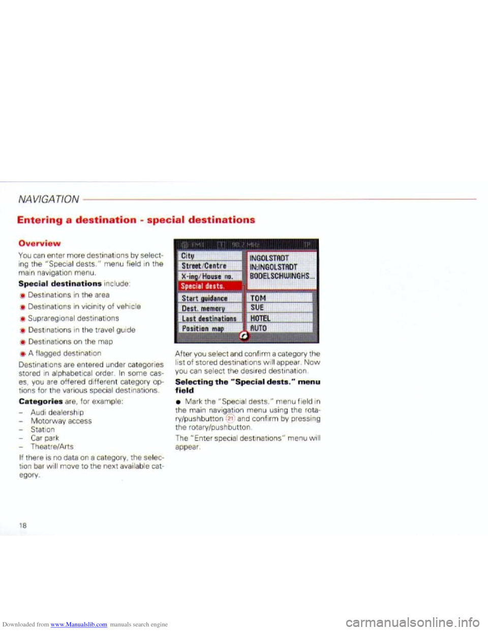 AUDI A4 2001 B6 / 2.G Navigation System Plus Manual Downloaded from www.Manualslib.com manuals search engine   
