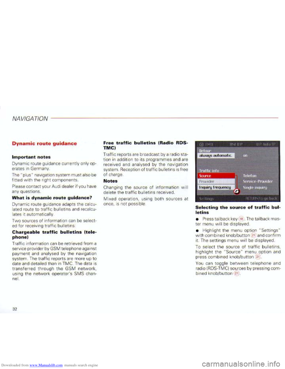 AUDI A4 2001 B6 / 2.G Navigation System Plus Manual Downloaded from www.Manualslib.com manuals search engine   