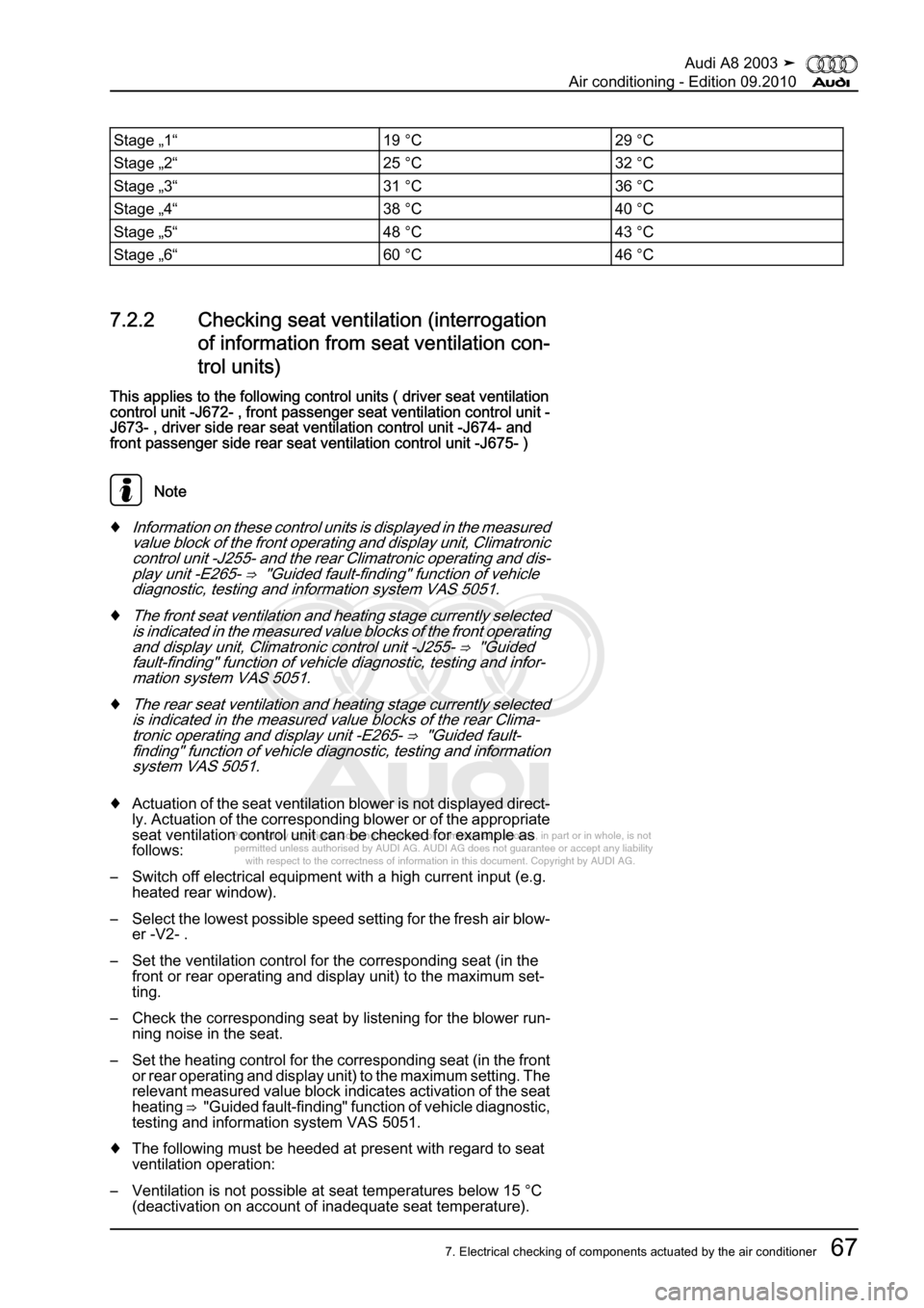 AUDI A8 2003 D3 / 2.G Air Condition Workshop Manual 
Protected by copyright. Copying for private or commercial purposes, in p\
art or in whole, is not 
 permitted unless authorised by AUDI AG. AUDI AG does not guarantee or a\
ccept any liability 
     