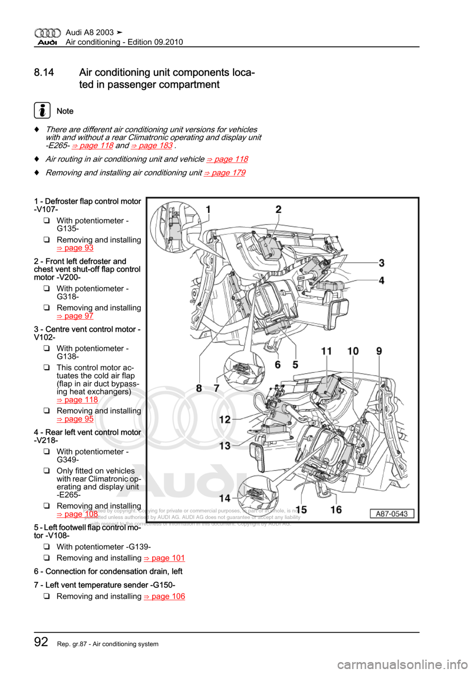 AUDI A8 2003 D3 / 2.G Air Condition Workshop Manual 
Protected by copyright. Copying for private or commercial purposes, in p\
art or in whole, is not 
 permitted unless authorised by AUDI AG. AUDI AG does not guarantee or a\
ccept any liability 
     
