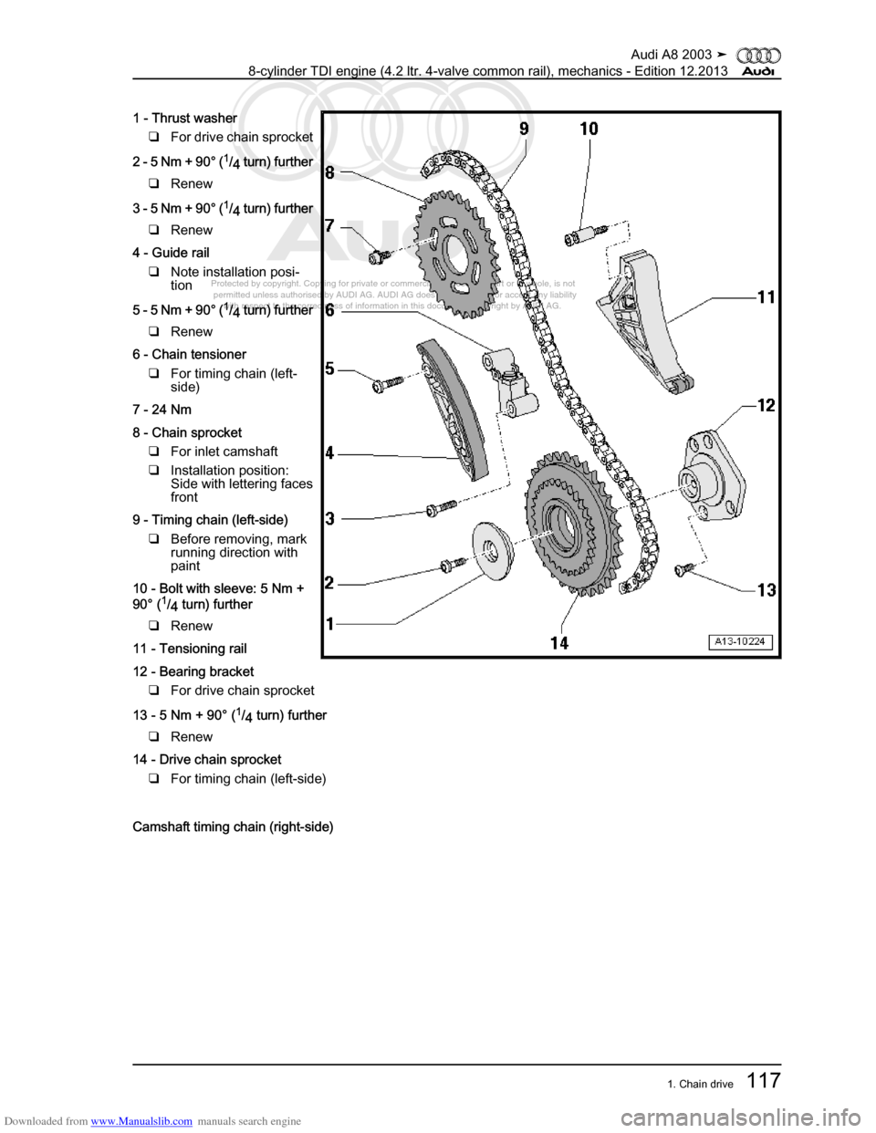 AUDI A8 2003 D3 / 2.G BVN BMC Engines Workshop Manual Downloaded from www.Manualslib.com manuals search engine 
Protected by copyright. Copying for private or commercial purposes, in p\
art or in whole, is not 
 permitted unless authorised by AUDI AG. AU