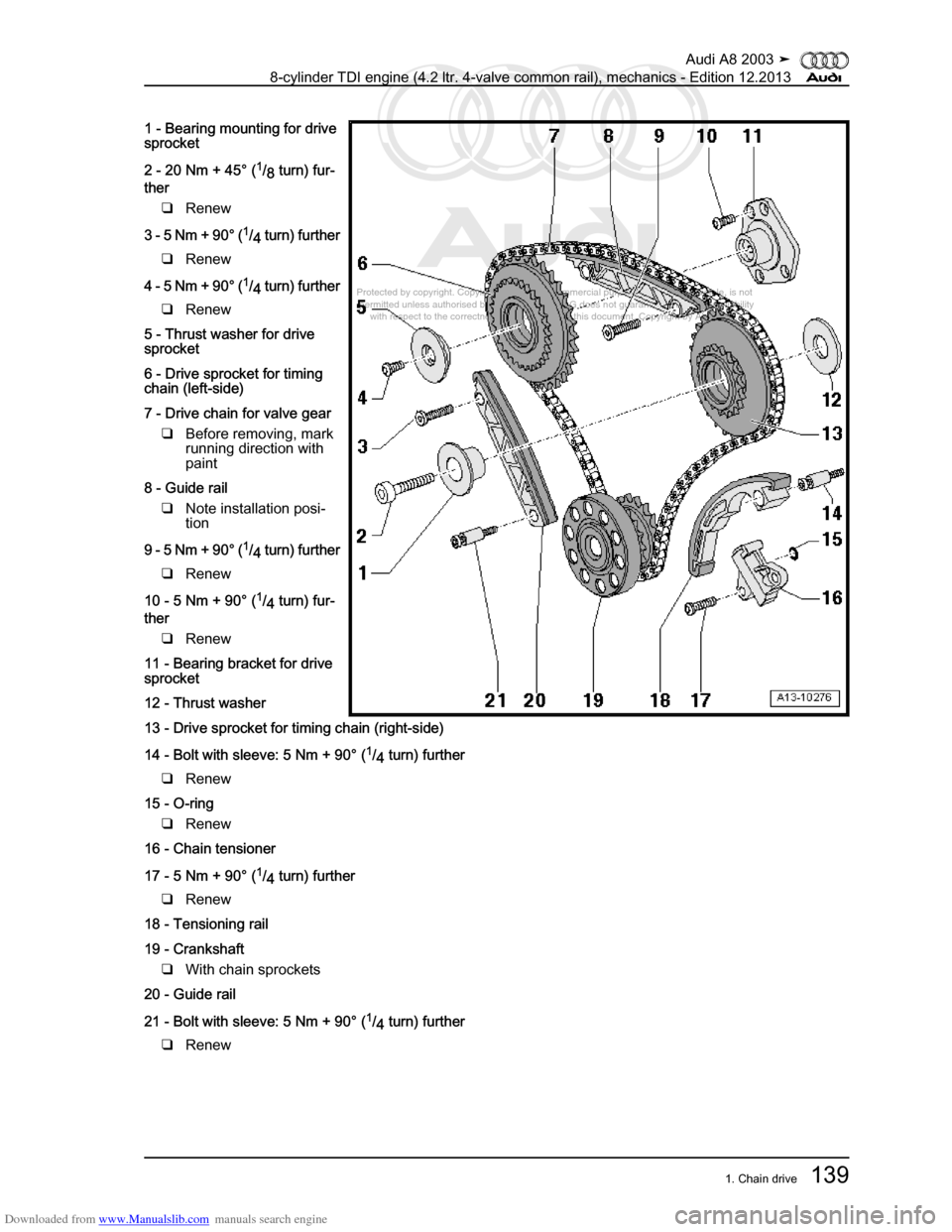 AUDI A8 2003 D3 / 2.G BVN BMC Engines Workshop Manual Downloaded from www.Manualslib.com manuals search engine 
Protected by copyright. Copying for private or commercial purposes, in p\
art or in whole, is not 
 permitted unless authorised by AUDI AG. AU