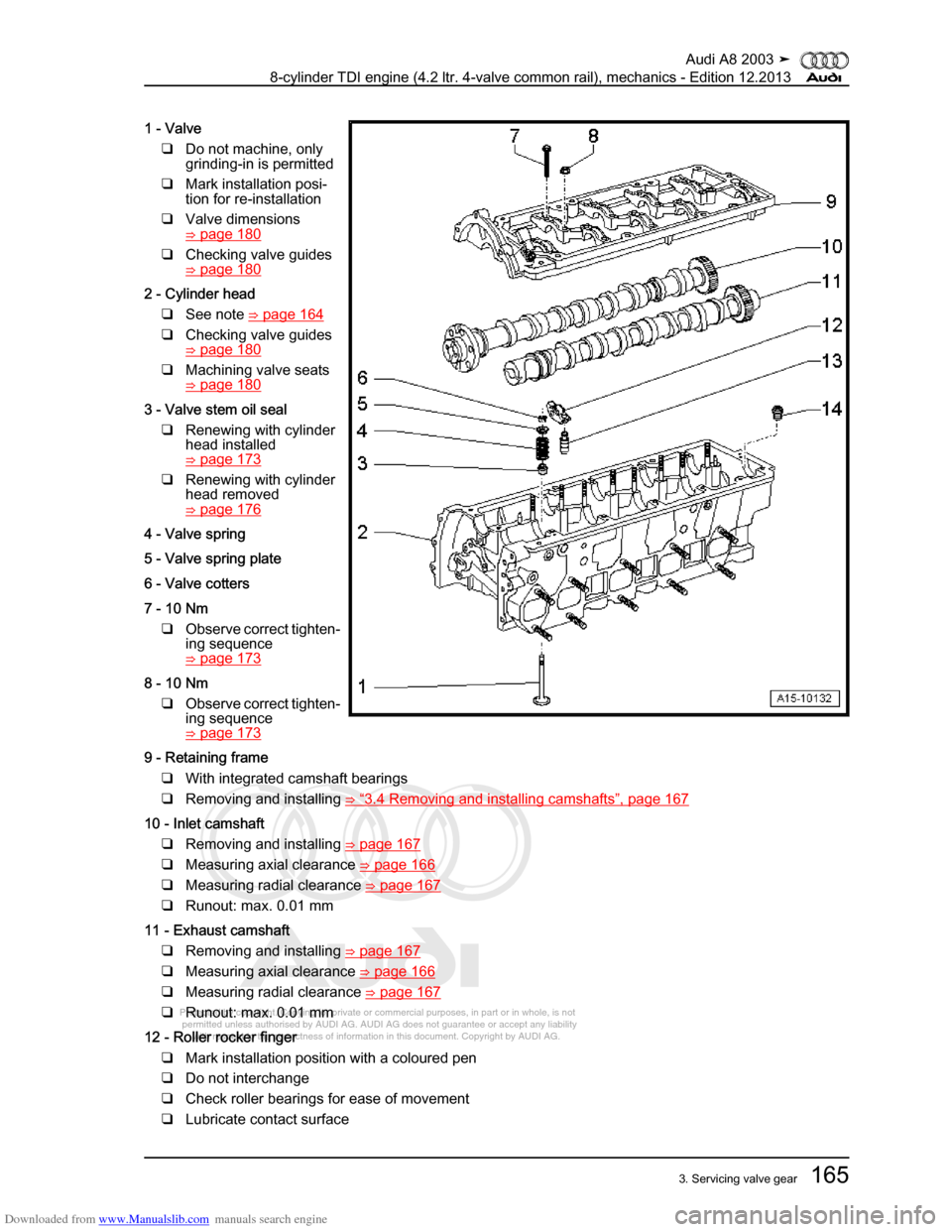 AUDI A8 2003 D3 / 2.G BVN BMC Engines Workshop Manual Downloaded from www.Manualslib.com manuals search engine 
Protected by copyright. Copying for private or commercial purposes, in p\
art or in whole, is not 
 permitted unless authorised by AUDI AG. AU