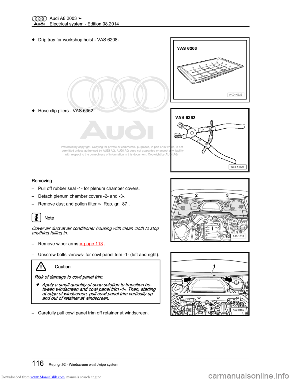 AUDI A8 2003 D3 / 2.G Electrical System Workshop Manual Downloaded from www.Manualslib.com manuals search engine 
Protected by copyright. Copying for private or commercial purposes, in p\
art or in whole, is not 
 permitted unless authorised by AUDI AG. AU