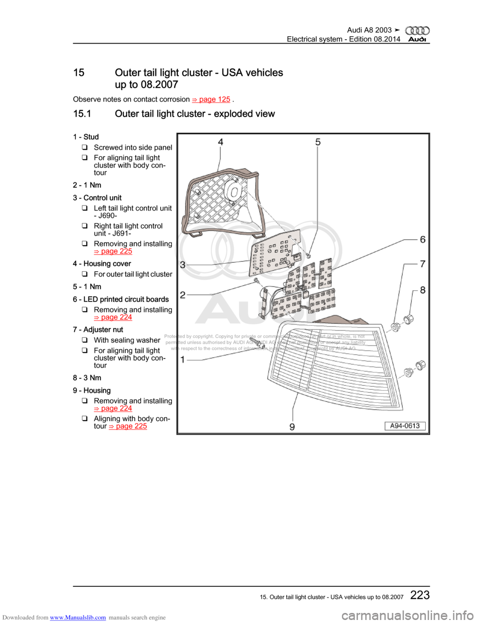 AUDI A8 2003 D3 / 2.G Electrical System Workshop Manual Downloaded from www.Manualslib.com manuals search engine 
Protected by copyright. Copying for private or commercial purposes, in p\
art or in whole, is not 
 permitted unless authorised by AUDI AG. AU