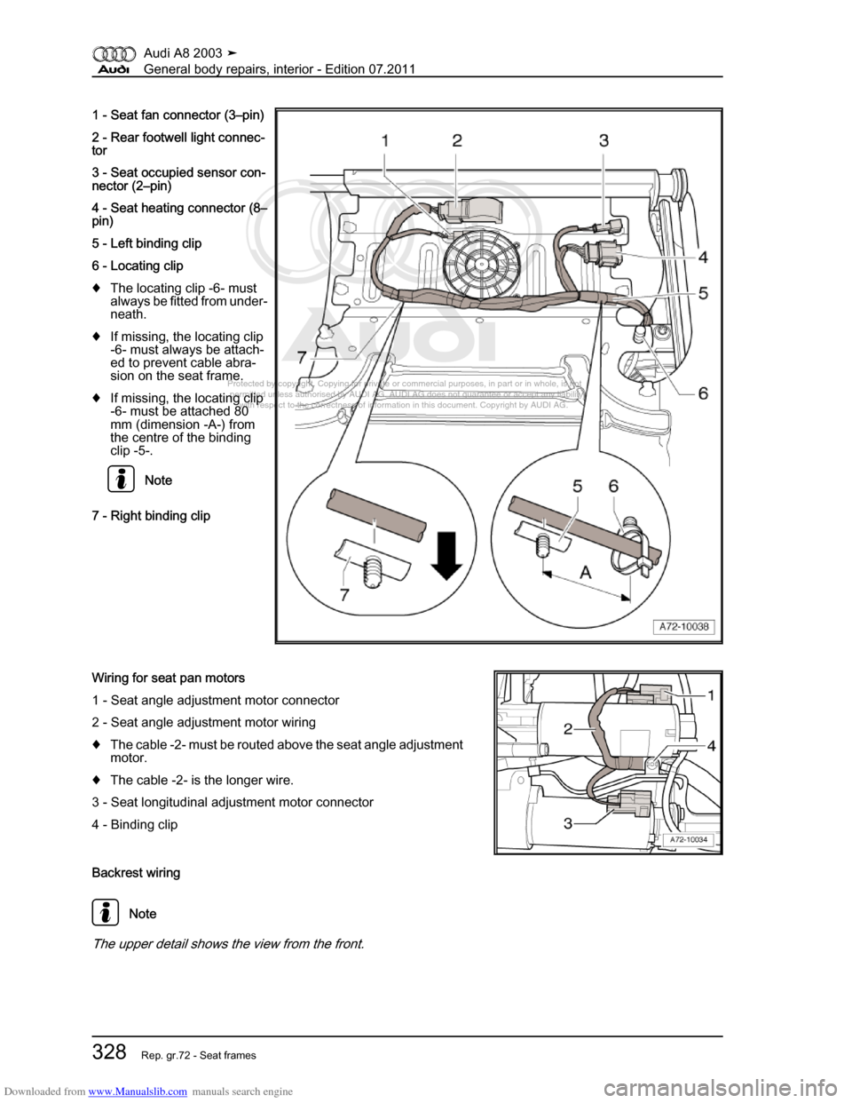 AUDI A8 2003 D3 / 2.G General System Workshop Manual Downloaded from www.Manualslib.com manuals search engine 
Protected by copyright. Copying for private or commercial purposes, in p\
art or in whole, is not 
 permitted unless authorised by AUDI AG. AU