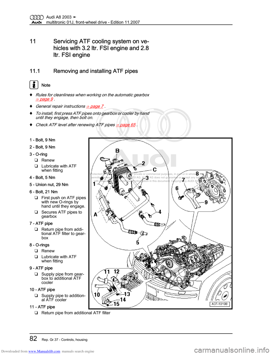 AUDI A8 2003 D3 / 2.G Multitronic System Workshop Manual Downloaded from www.Manualslib.com manuals search engine 
Protected by copyright. Copying for private or commercial purposes, in p\
art or in whole, is not 
 permitted unless authorised by AUDI AG. AU