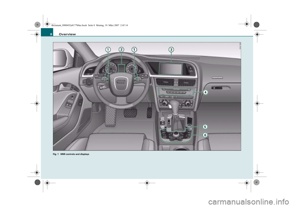 AUDI A8 2008 D3 / 2.G Infotainment MMI Operating Manual Overview 8
Fig. 1  MMI controls and displays
	




 