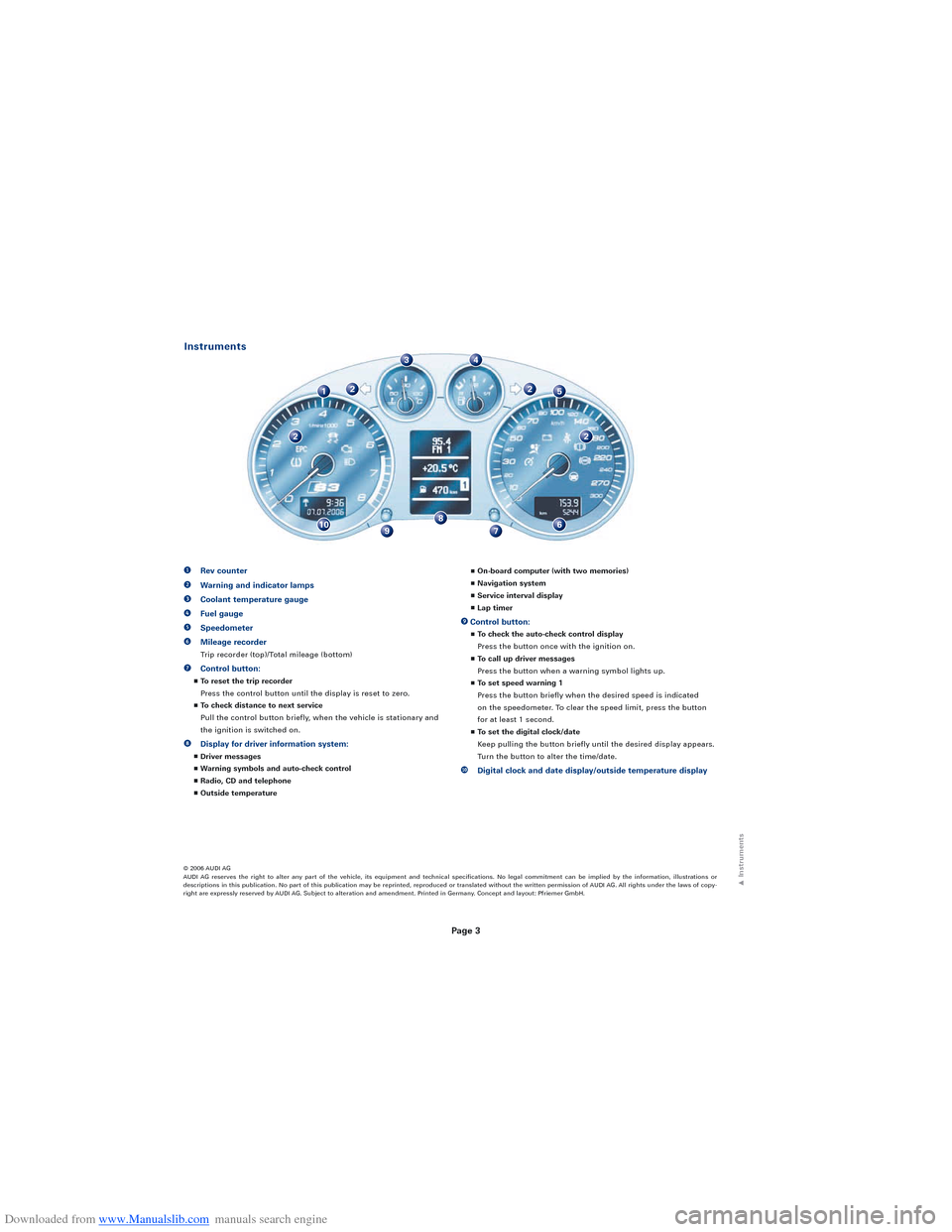 AUDI S3 2008 8P / 2.G Quick Reference Guide Downloaded from www.Manualslib.com manuals search engine Page 3
© 2006 AUDI AG
AUDI AG reserves the right to alter any part of the vehicle, its equipment and technical specifications. No legal commit AUDI S3 2008 8P / 2.G Quick Reference Guide Downloaded from www.Manualslib.com manuals search engine Page 3
© 2006 AUDI AG
AUDI AG reserves the right to alter any part of the vehicle, its equipment and technical specifications. No legal commit