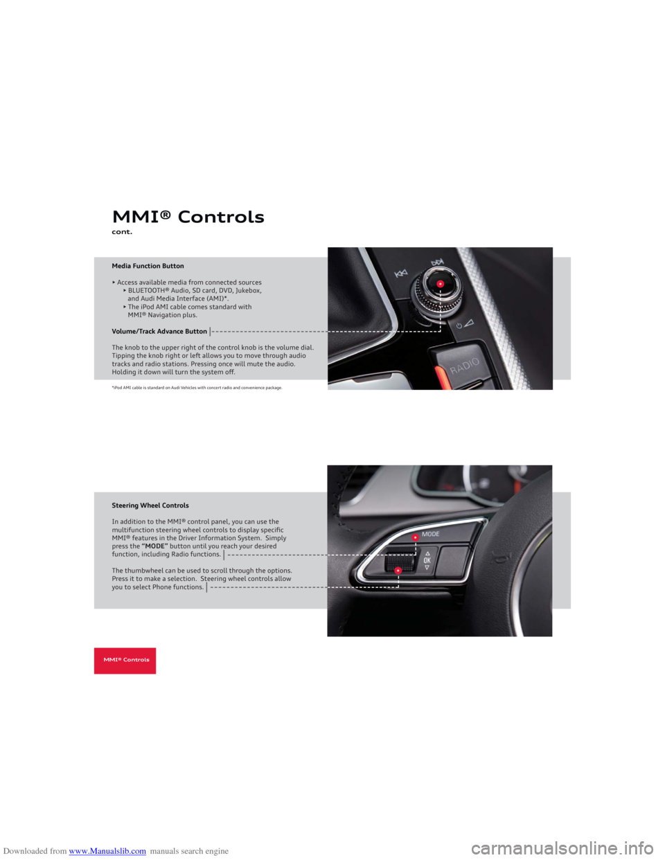 AUDI A5 2013 8T / 1.G Getting To Know Downloaded from www.Manualslib.com manuals search engine Media Function Button �
