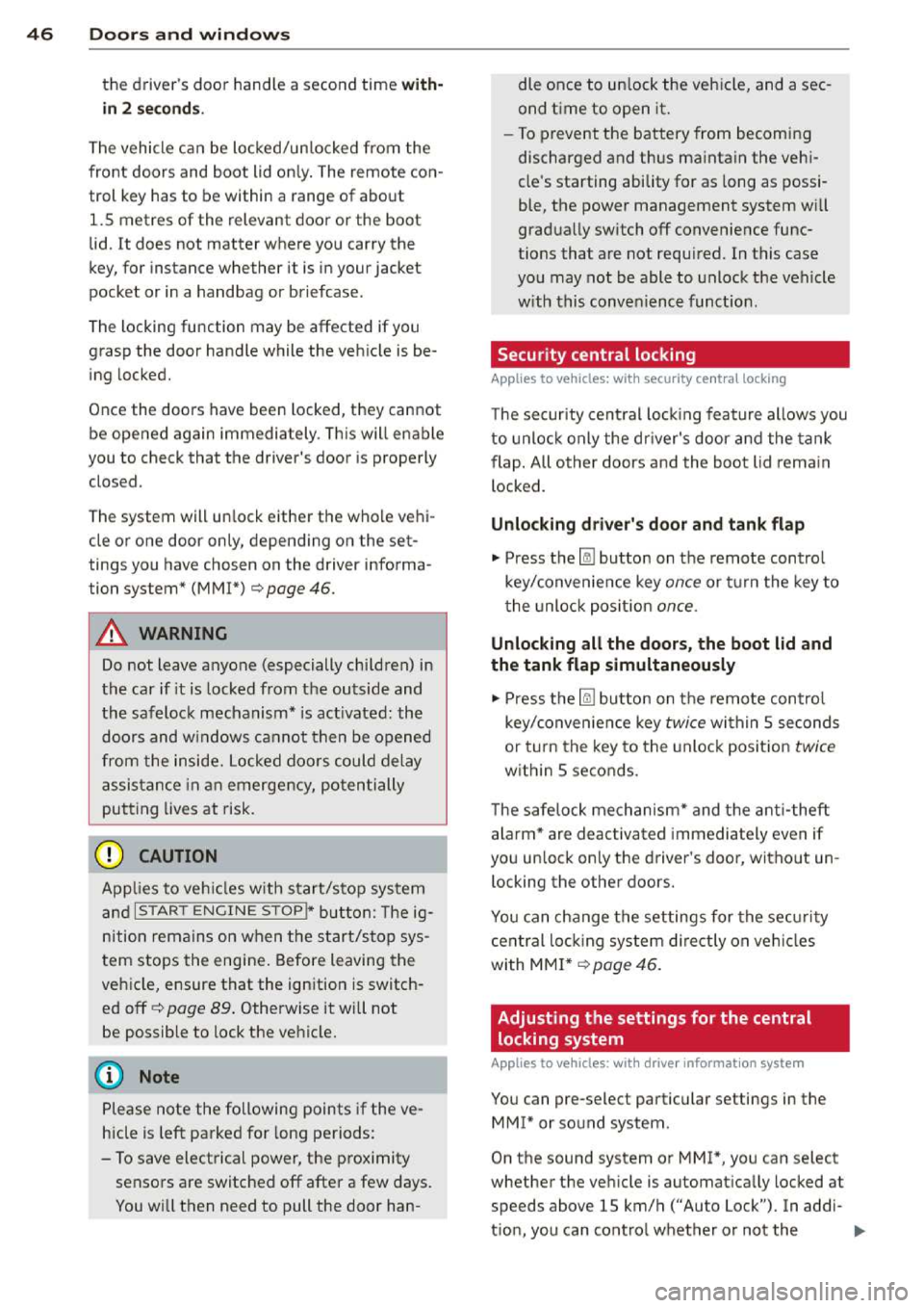 AUDI A3 2014 8V / 3.G Owners Manual 