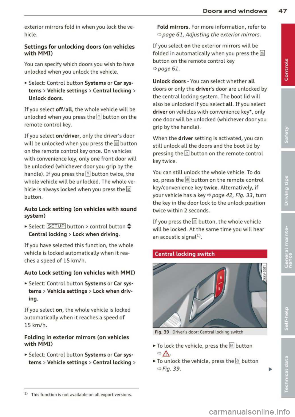 AUDI A3 2014 8V / 3.G Owners Manual 