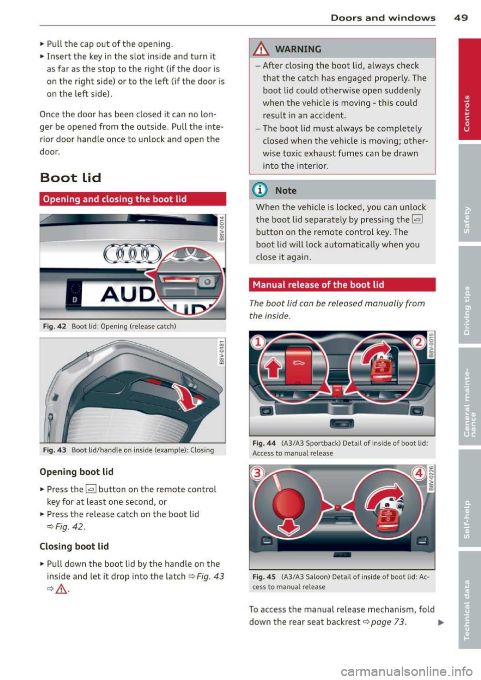 AUDI A3 2014 8V / 3.G Owners Manual 