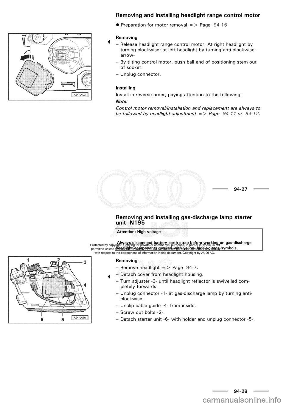 AUDI A3 1998 8L / 1.G Electrical System Workshop Manual 