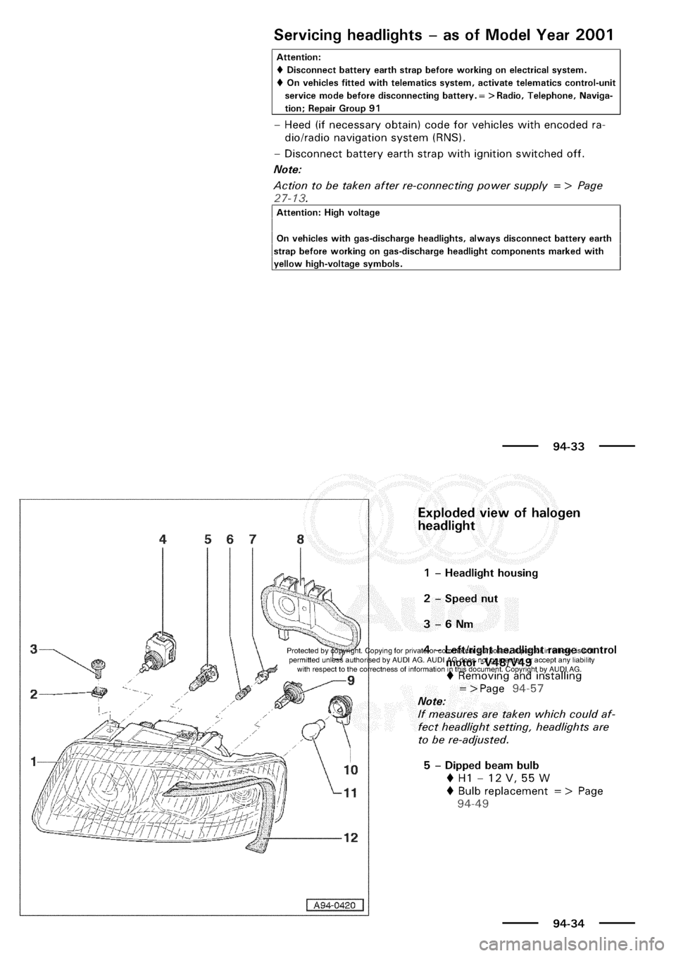 AUDI A3 1998 8L / 1.G Electrical System Workshop Manual 