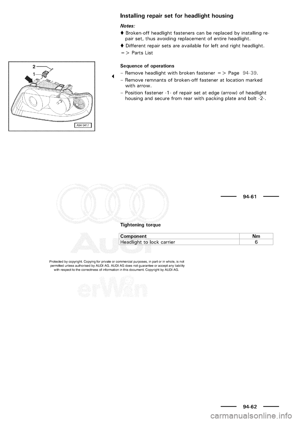 AUDI A3 1998 8L / 1.G Electrical System Workshop Manual 
