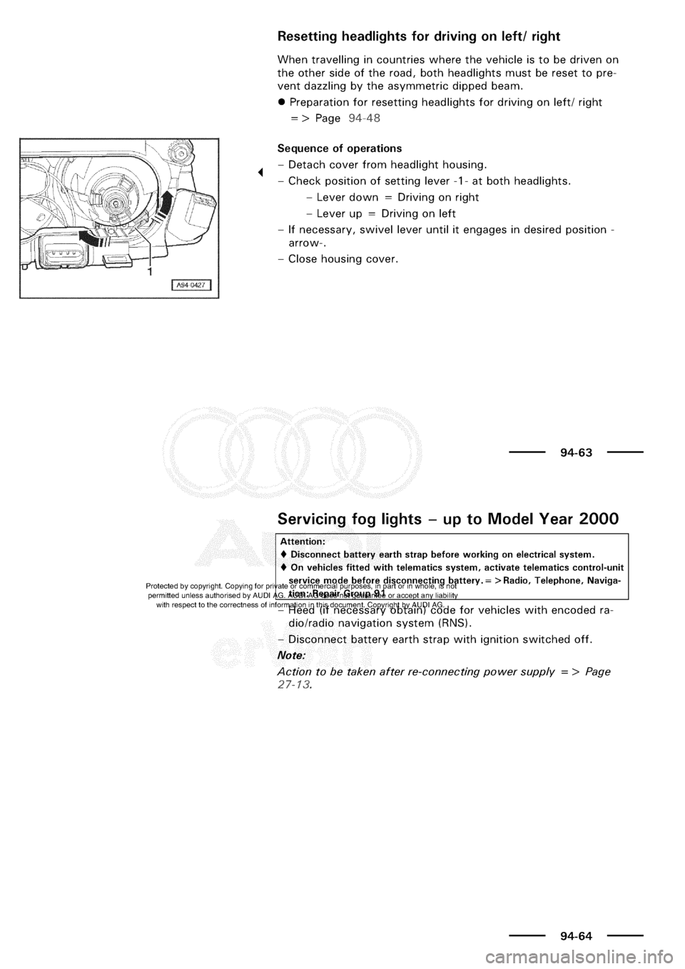 AUDI A3 1998 8L / 1.G Electrical System Workshop Manual 
