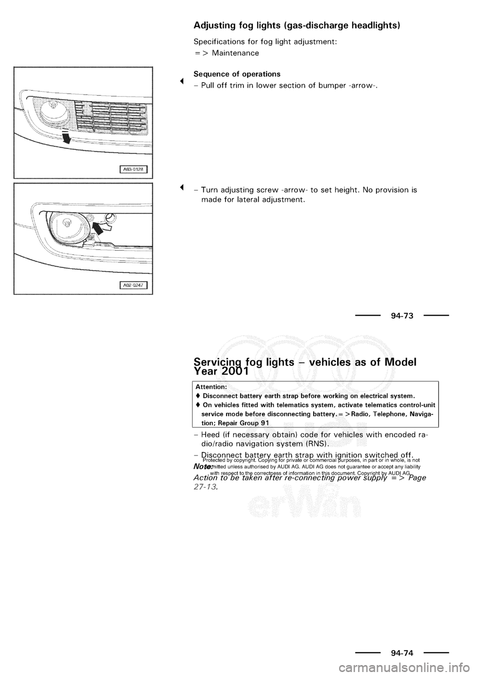 AUDI A3 1998 8L / 1.G Electrical System Workshop Manual 