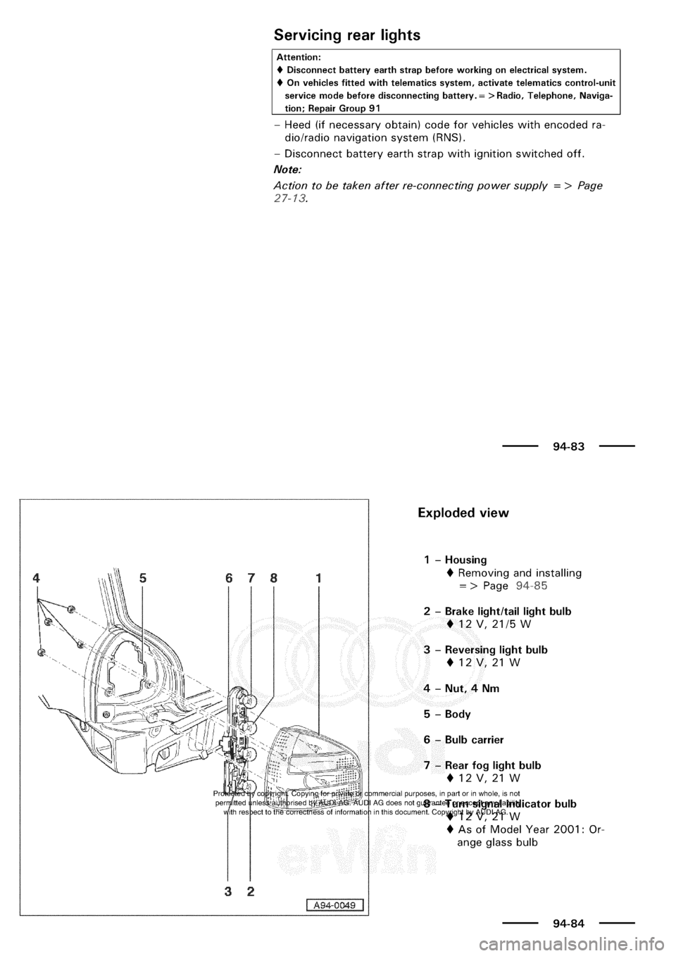 AUDI A3 1998 8L / 1.G Electrical System Workshop Manual 