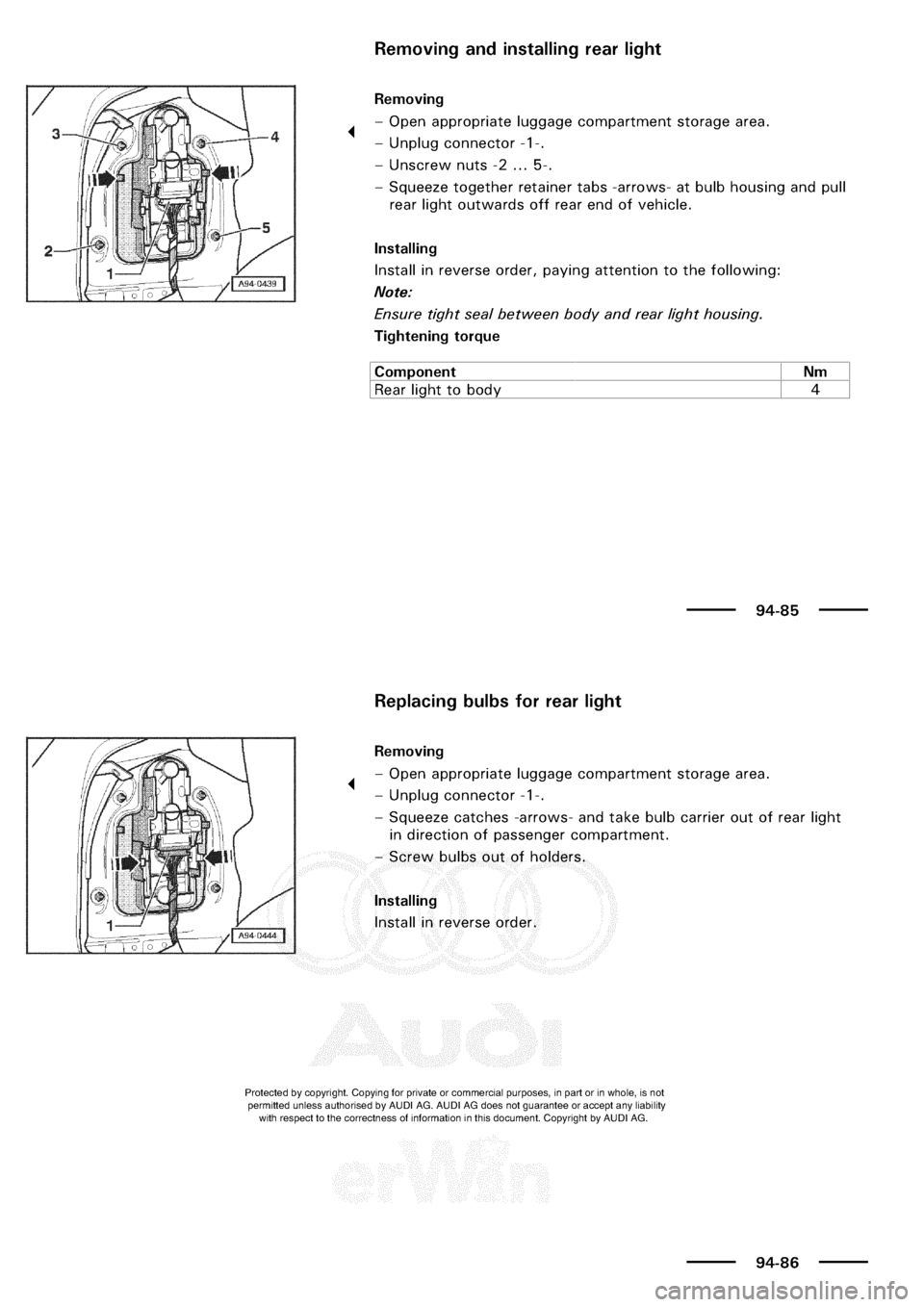 AUDI A3 1998 8L / 1.G Electrical System Workshop Manual 