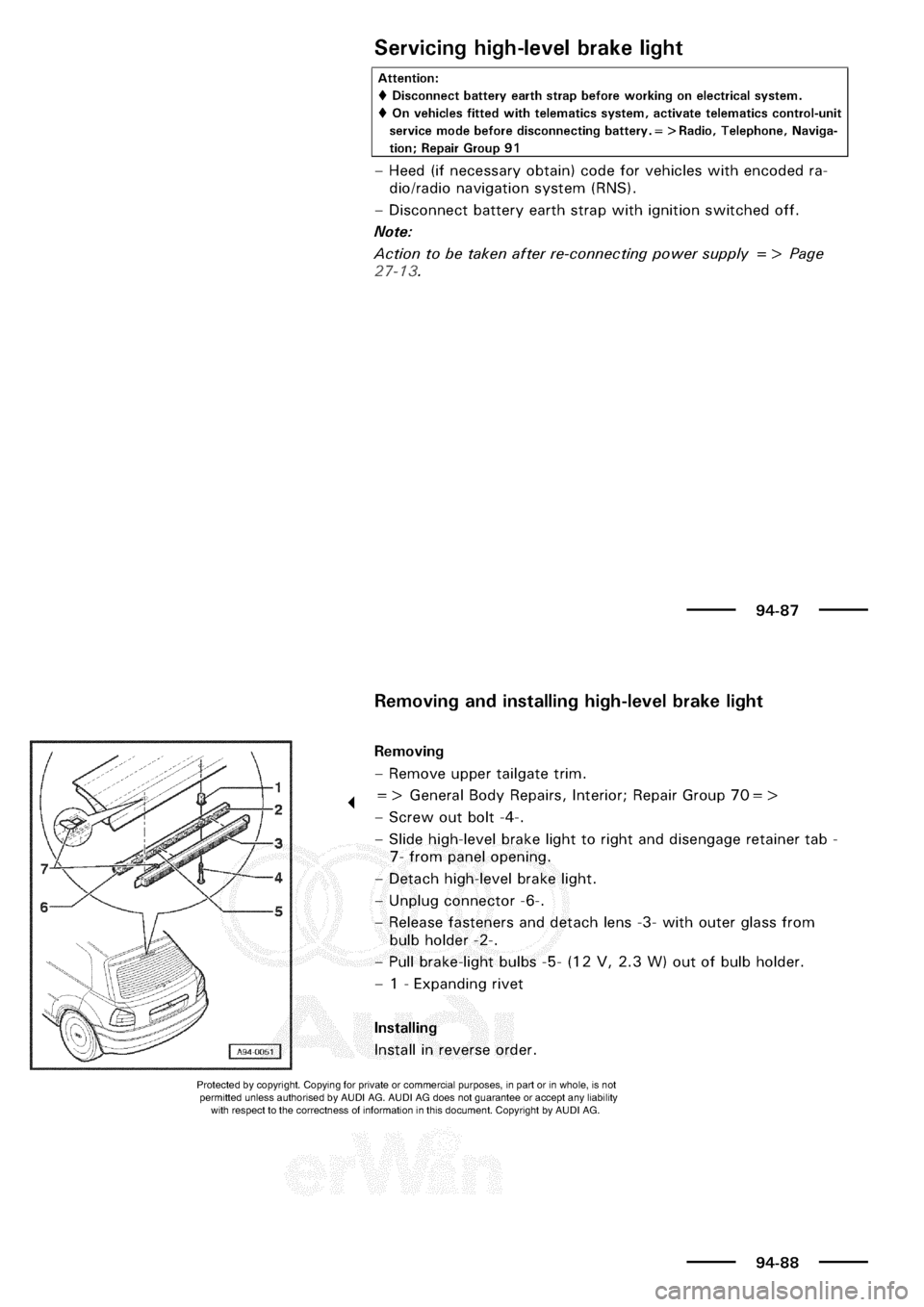AUDI A3 1998 8L / 1.G Electrical System Workshop Manual 