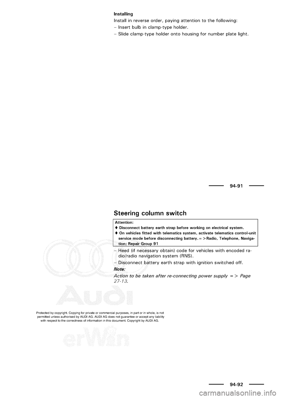 AUDI A3 1998 8L / 1.G Electrical System Workshop Manual 