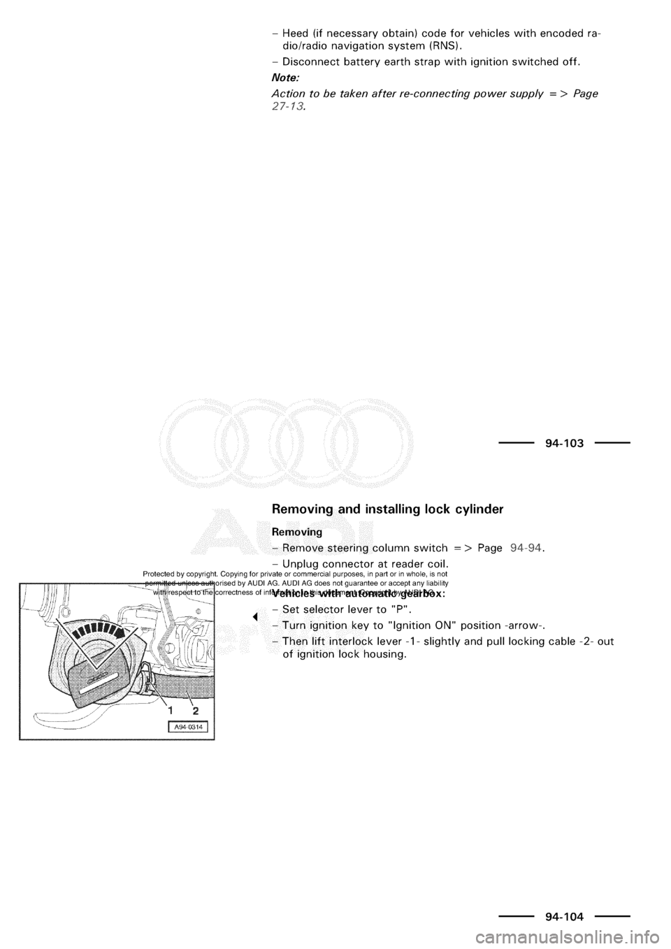 AUDI A3 1998 8L / 1.G Electrical System Workshop Manual 