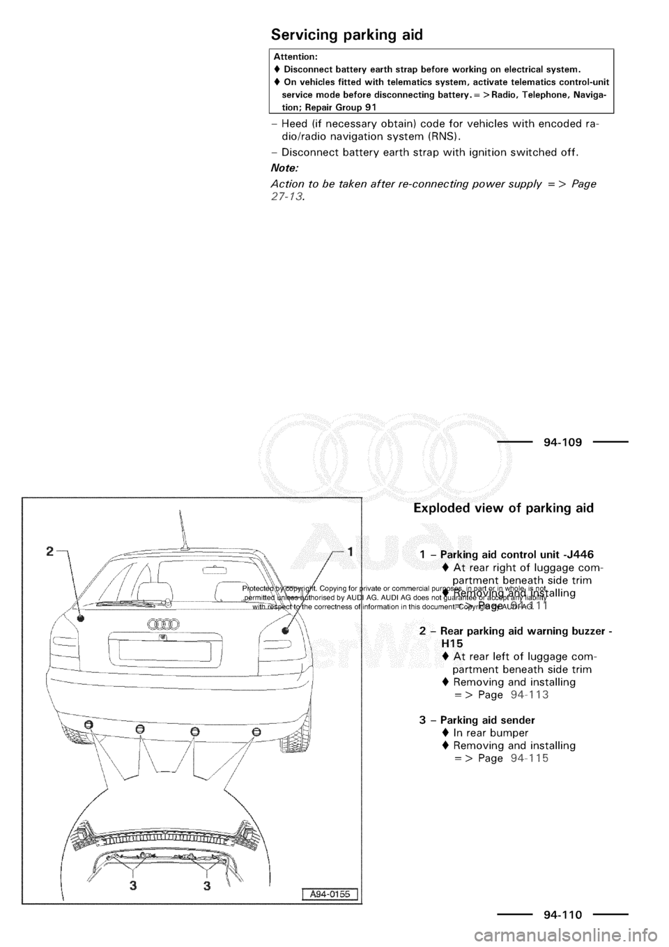 AUDI A3 1998 8L / 1.G Electrical System Workshop Manual 