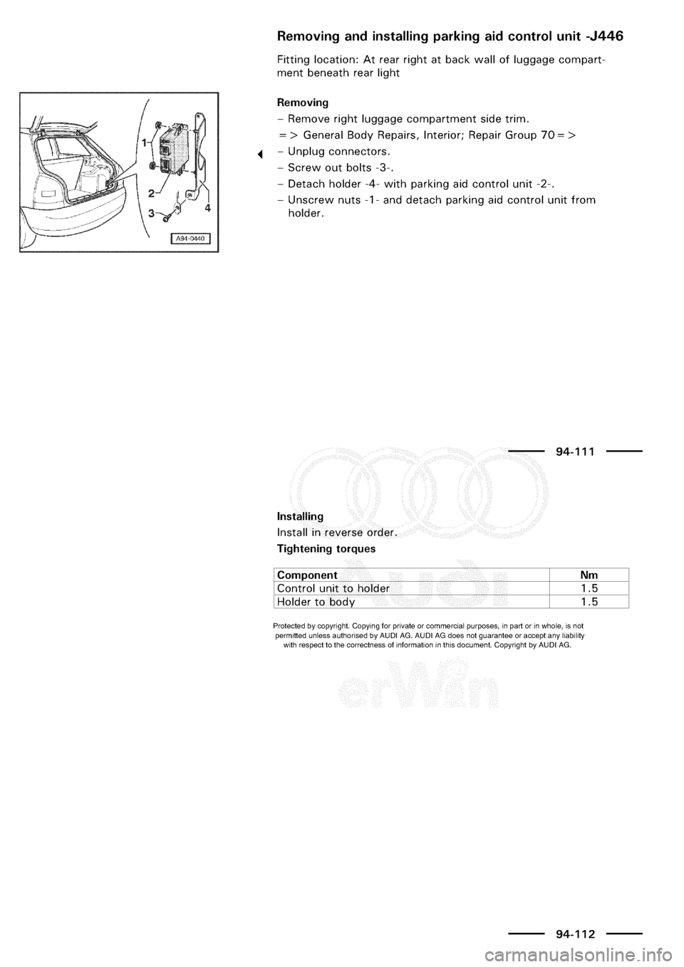 AUDI A3 1998 8L / 1.G Electrical System Workshop Manual 