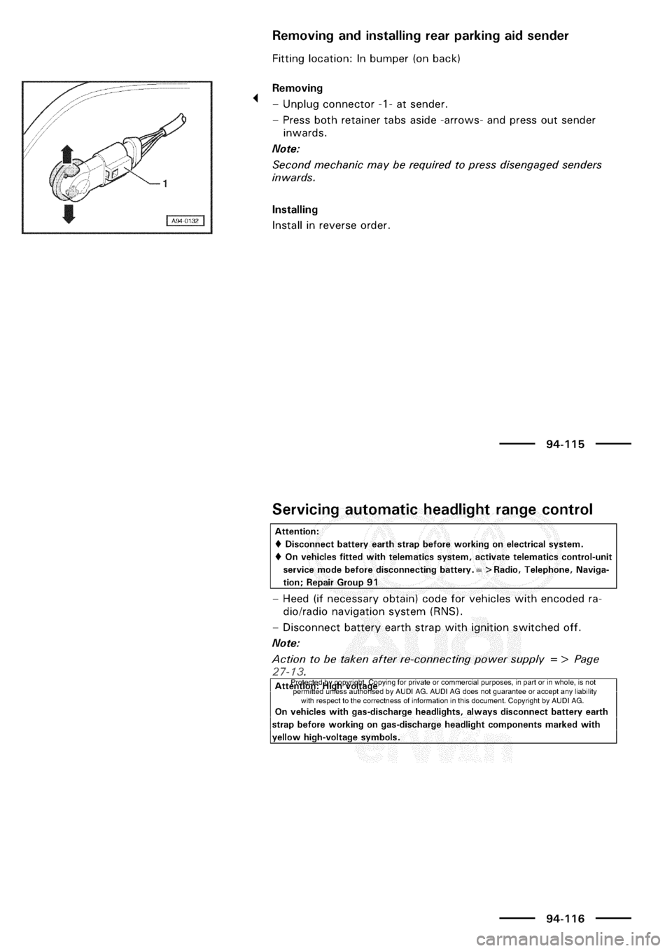AUDI A3 1998 8L / 1.G Electrical System Workshop Manual 