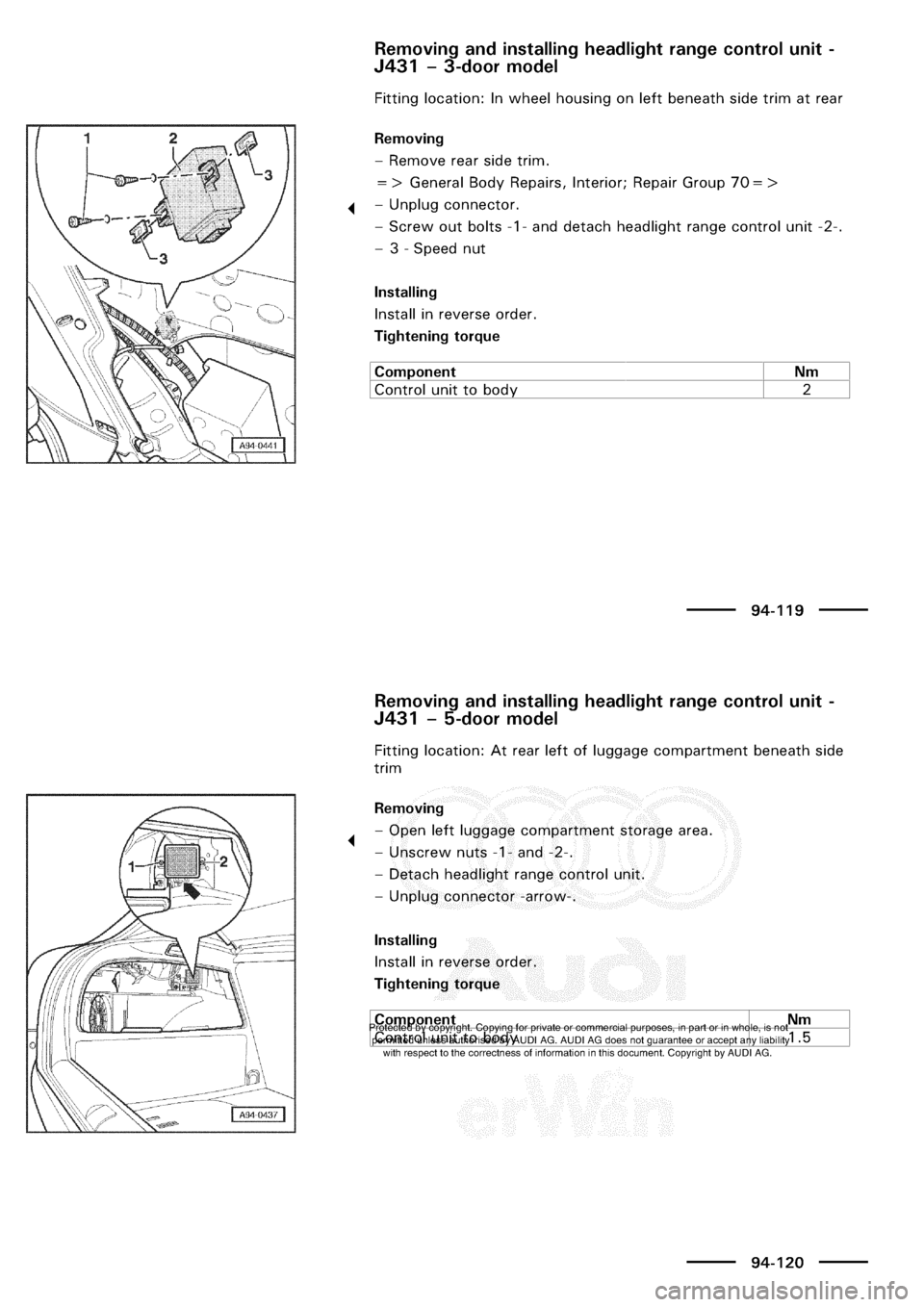 AUDI A3 1998 8L / 1.G Electrical System Workshop Manual 