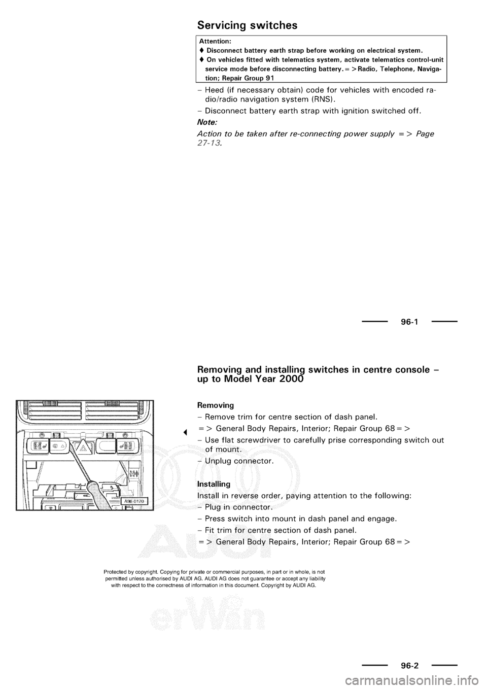 AUDI A3 1998 8L / 1.G Electrical System Workshop Manual 