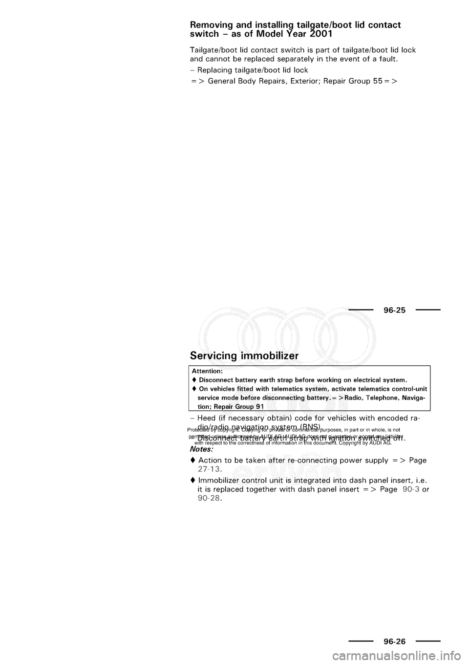 AUDI A3 1998 8L / 1.G Electrical System Workshop Manual 
