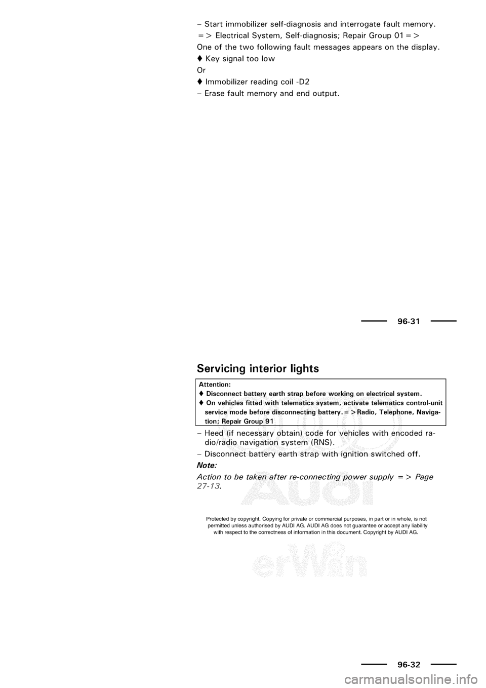 AUDI A3 1998 8L / 1.G Electrical System Workshop Manual 