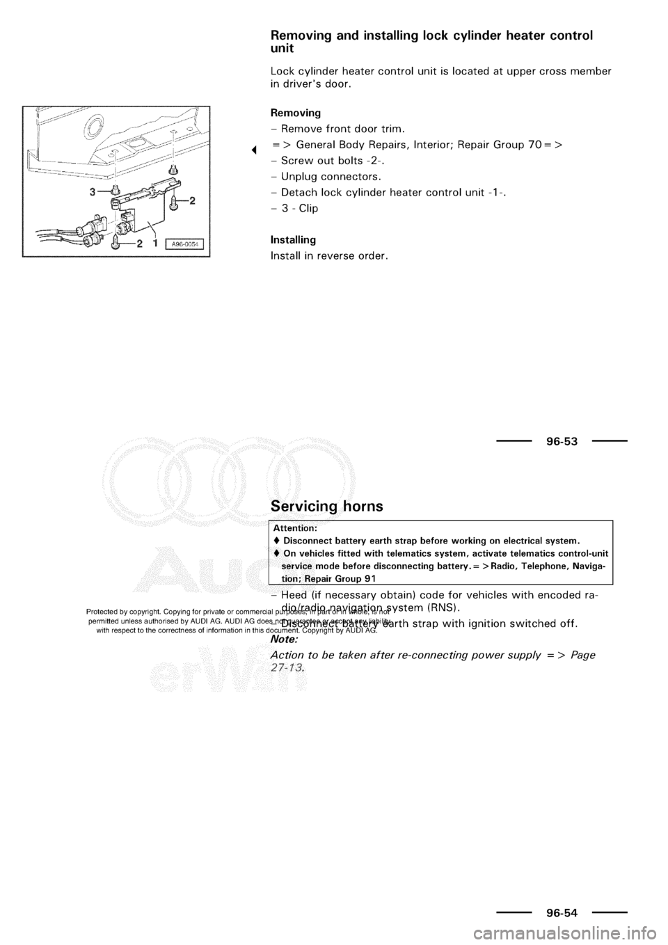 AUDI A3 1998 8L / 1.G Electrical System Workshop Manual 