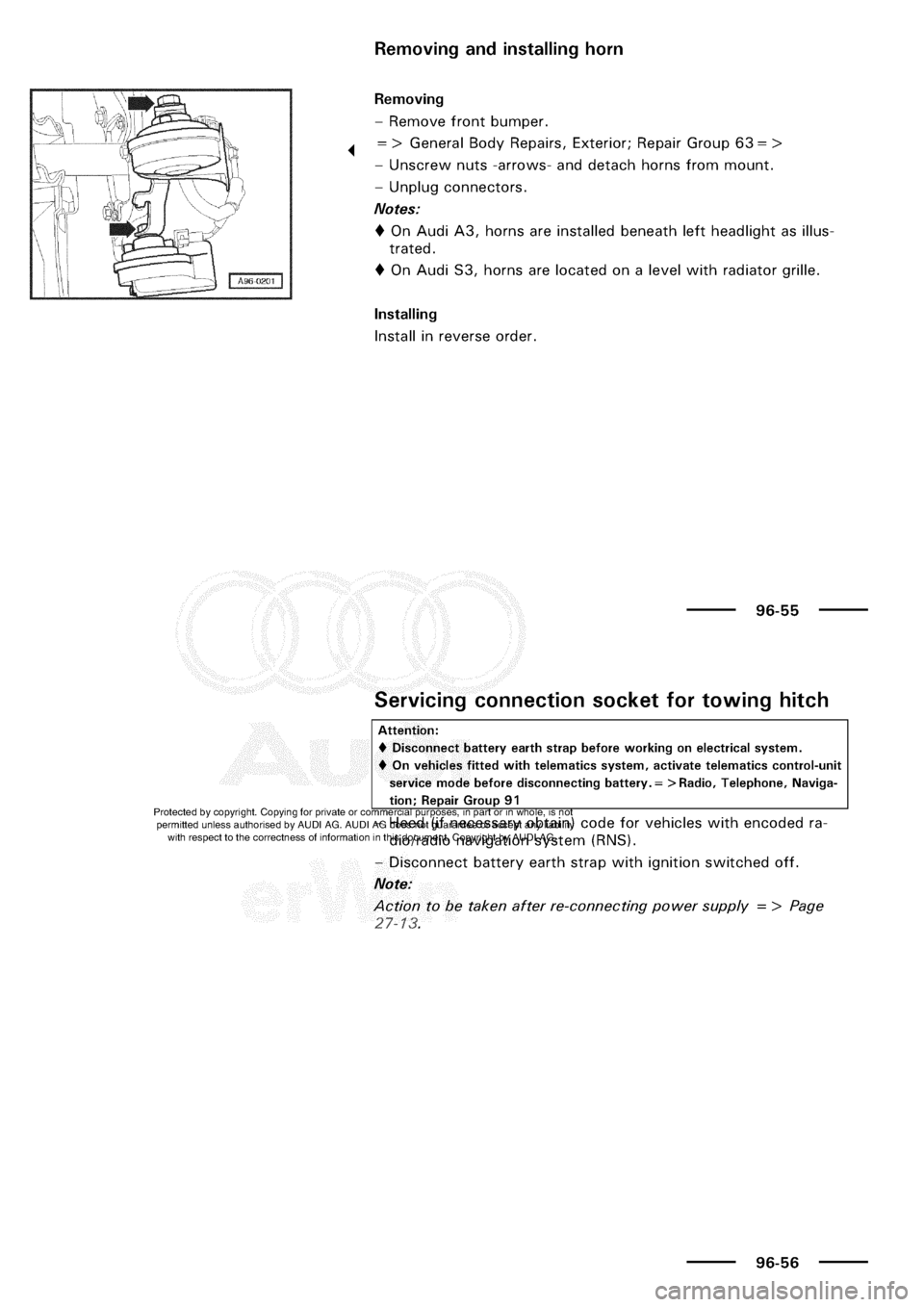 AUDI A3 1998 8L / 1.G Electrical System Workshop Manual 
