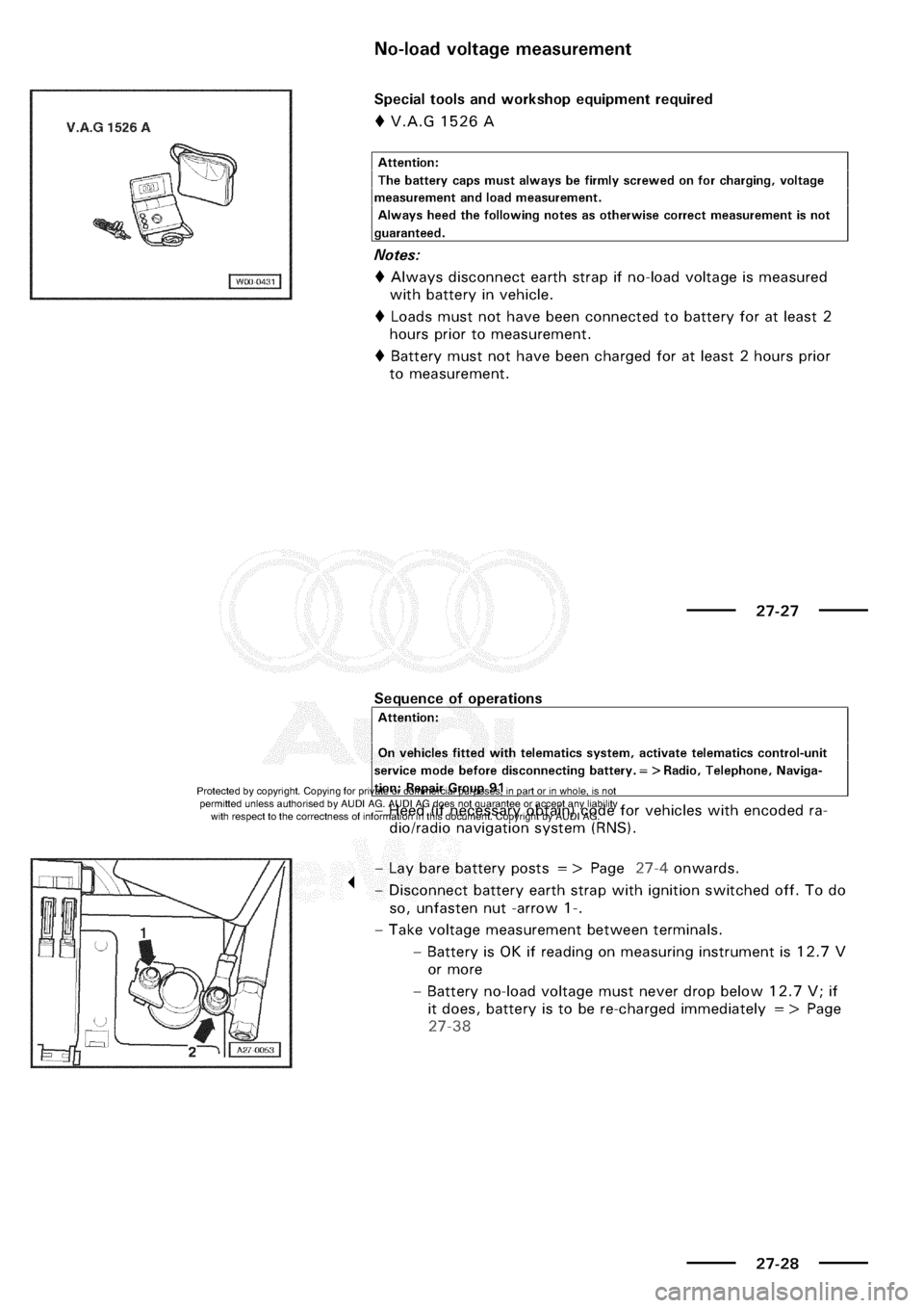 AUDI A3 1998 8L / 1.G Electrical System Workshop Manual 