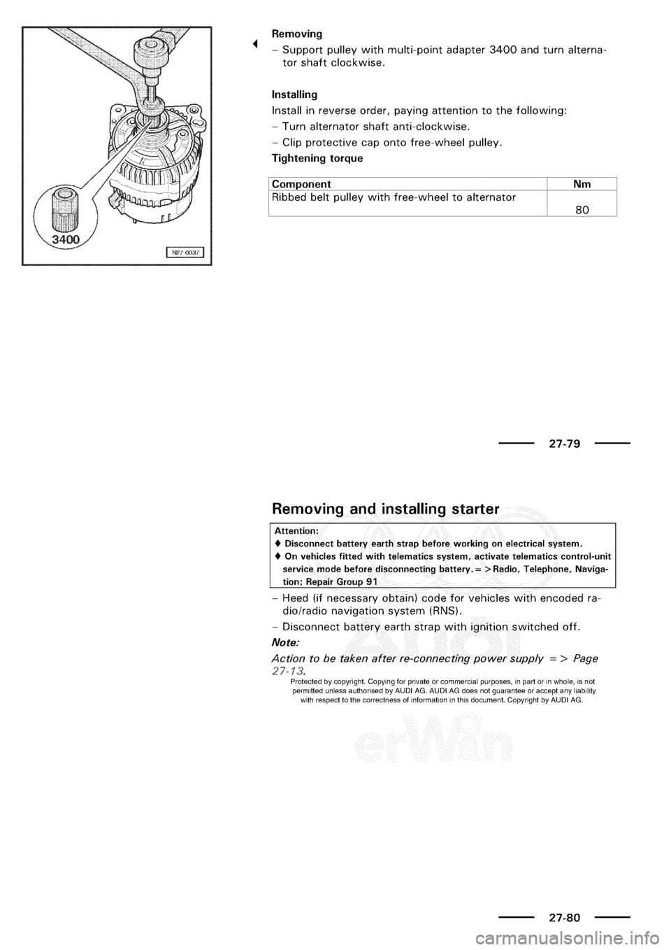 AUDI A3 1998 8L / 1.G Electrical System Workshop Manual 