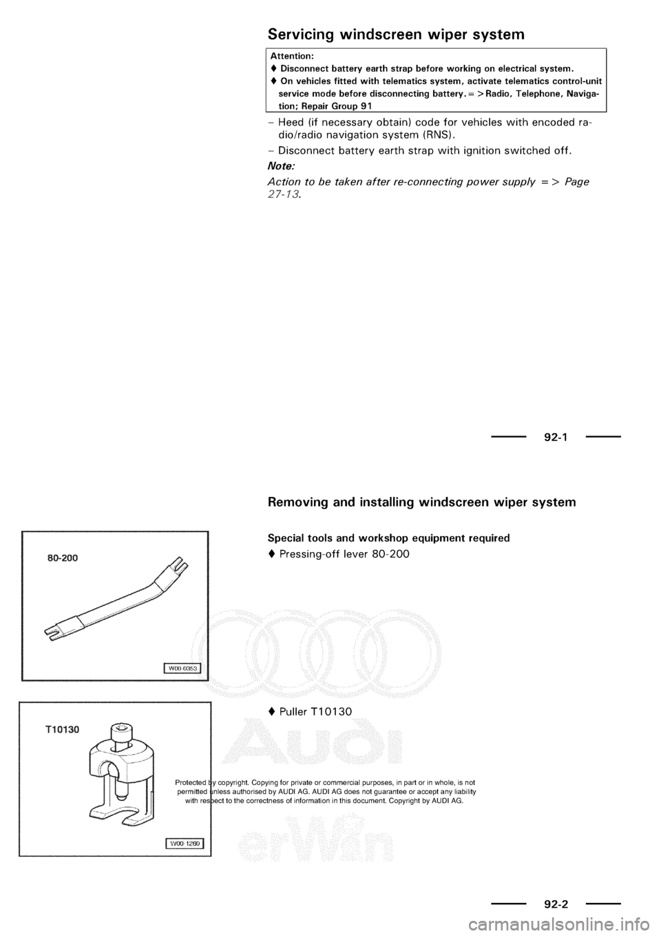 AUDI A3 2003 8L / 1.G Electrical System Workshop Manual 