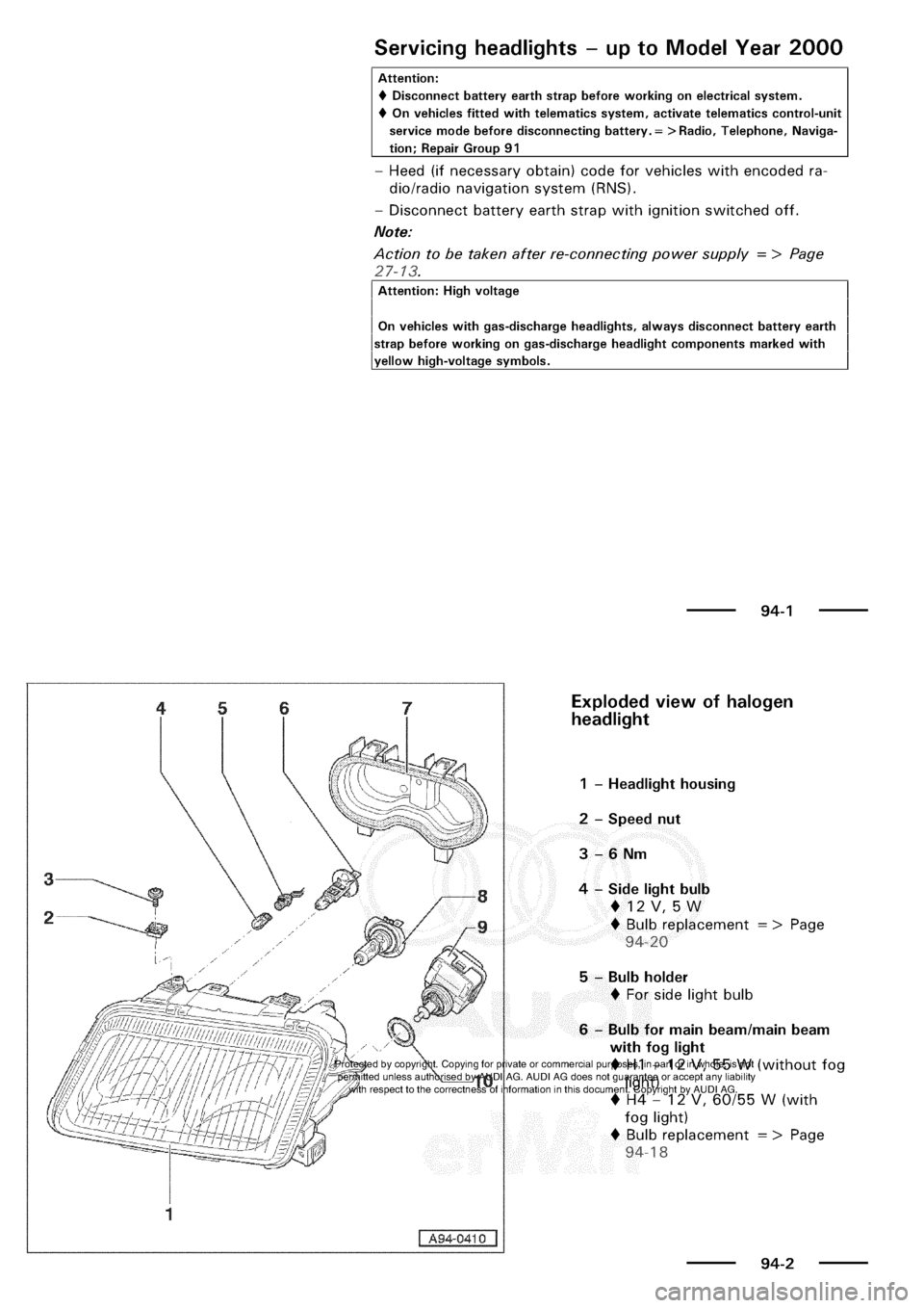 AUDI A3 1998 8L / 1.G Electrical System Workshop Manual 